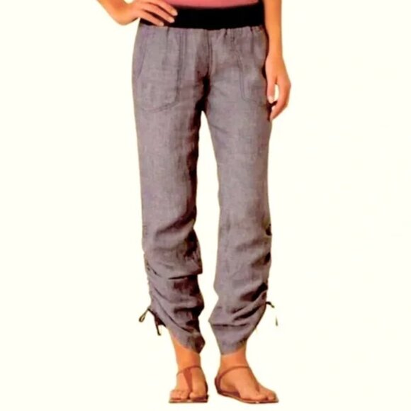 Toad & Co Pants Women’s Size Large Chambray Blue Linen Straight Leg High Rise